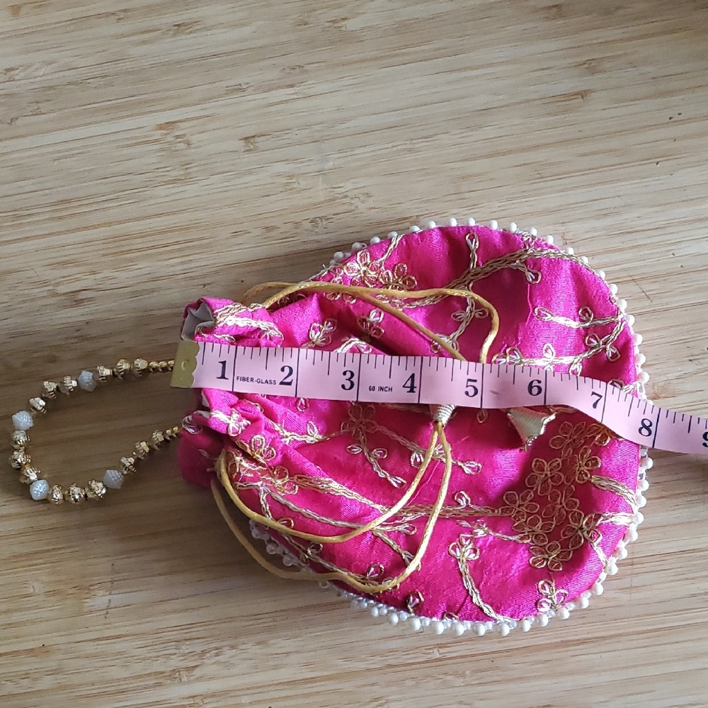 Pink Embroidered Drawstring Wristlet Bag - Picture 2 of 7